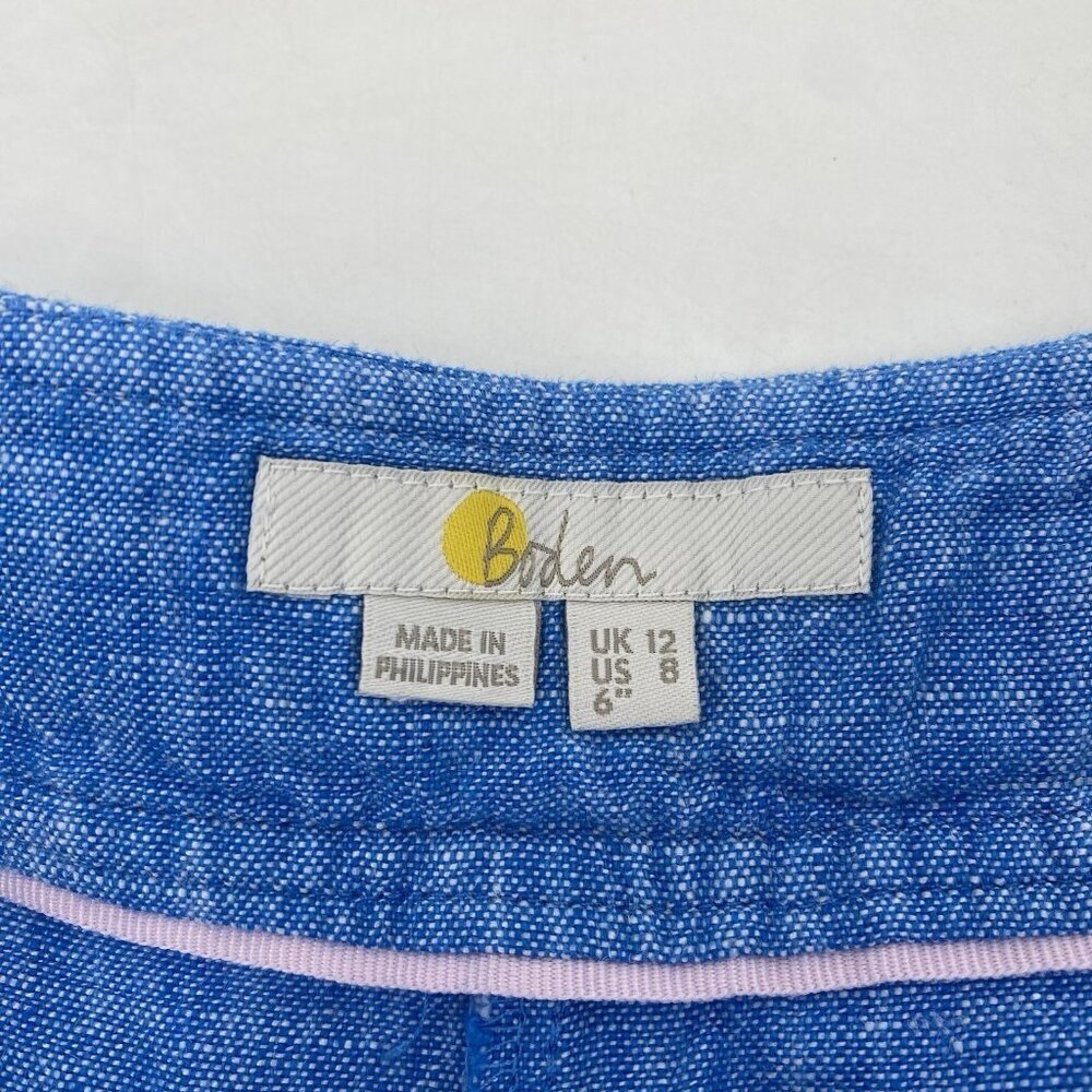 Boden Women’s US 8 UK 12 Blue Cornwall 6” Linen Shorts Nautical Beach - Picture 3 of 12